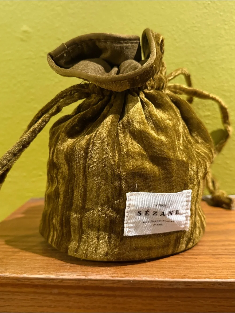 Olive Velvet Drawstring Pouch
